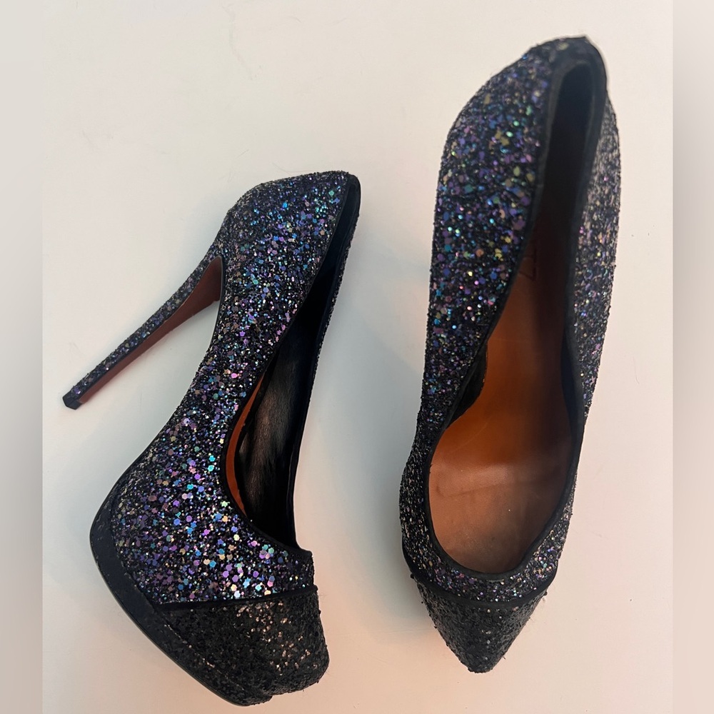 SCHUTZ Leather Fernanda Cap Toe Sparkle Glitter Platform heel pumps, Size 9
